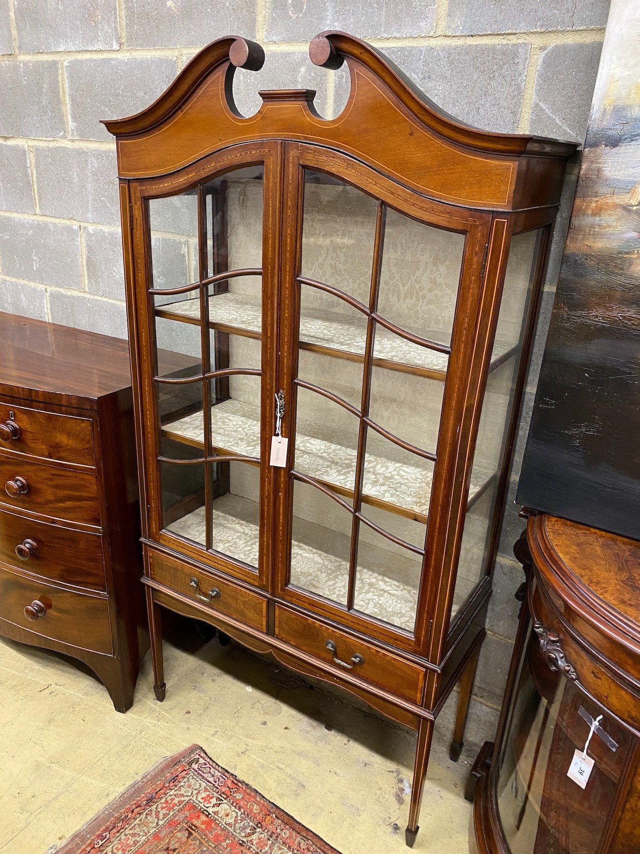 An Edwardian satinwood banded mahogany display cabinet, width 92cm, depth 37cm, height 178cm